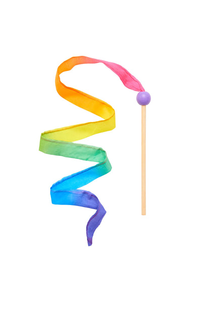 Sarah's Silks Mini Rainbow Streamer - Long Ribbon Wand for Kids, Pretend Play, Dance, Baton Stick Twirling, and Gymnastics Party Favors | 100% Silk and Wood Montessori and Waldorf Toys (1)
