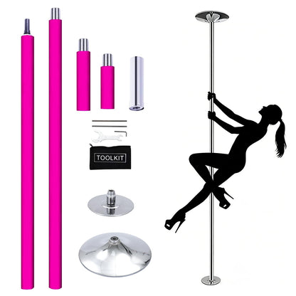 WTRYRN Removable Static & Spinning Dance Pole, Dancing Pole, No Drill Installation, Space-Saving, Durable Steel for Home Gym, Studio, Bedroom Pink
