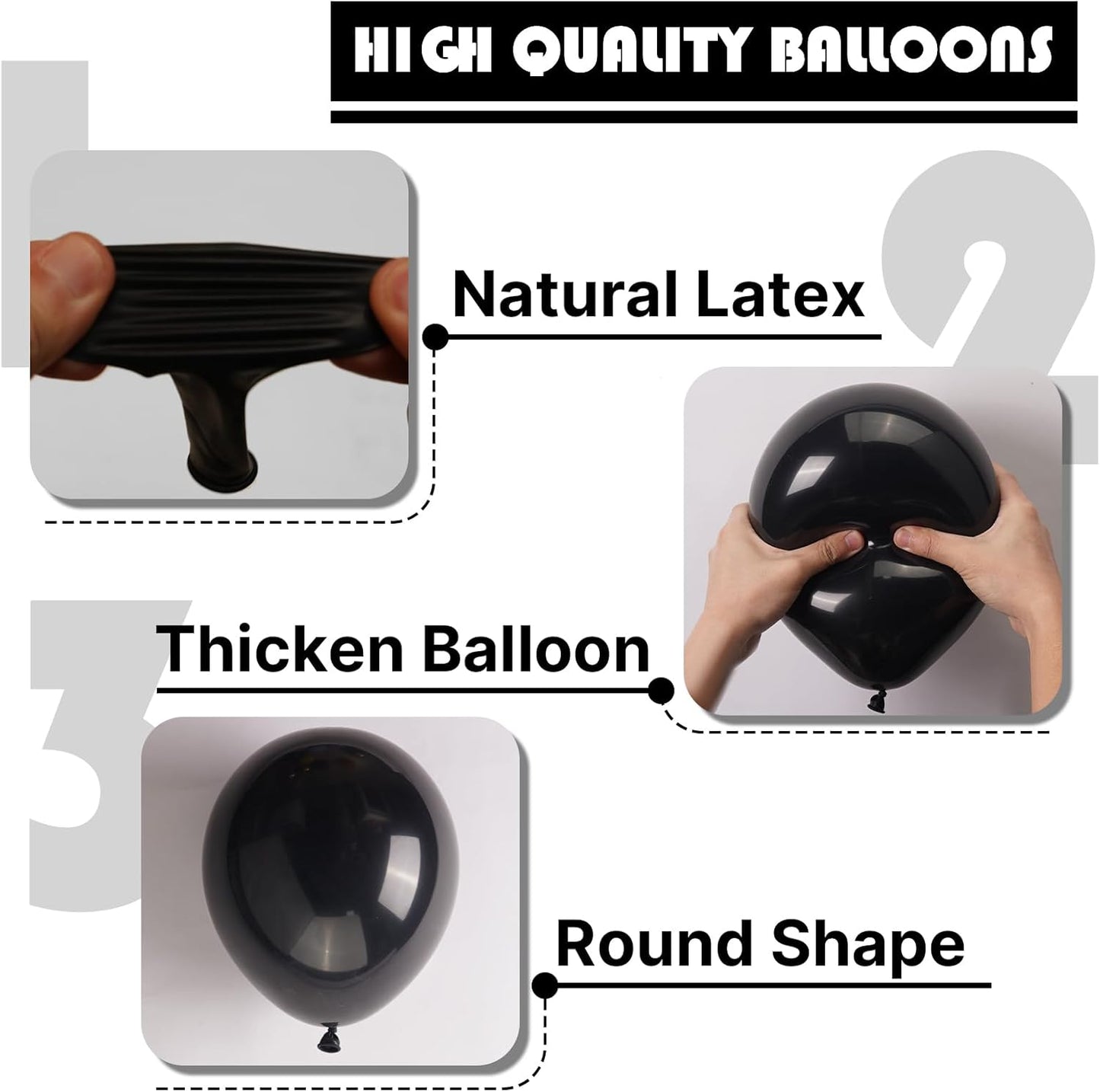 PartyWoo Black Balloons - 127-Piece Matte Latex Balloon Arch Kit for Graduation, Halloween, & Birthdays | Various Sizes 5-18 Inch