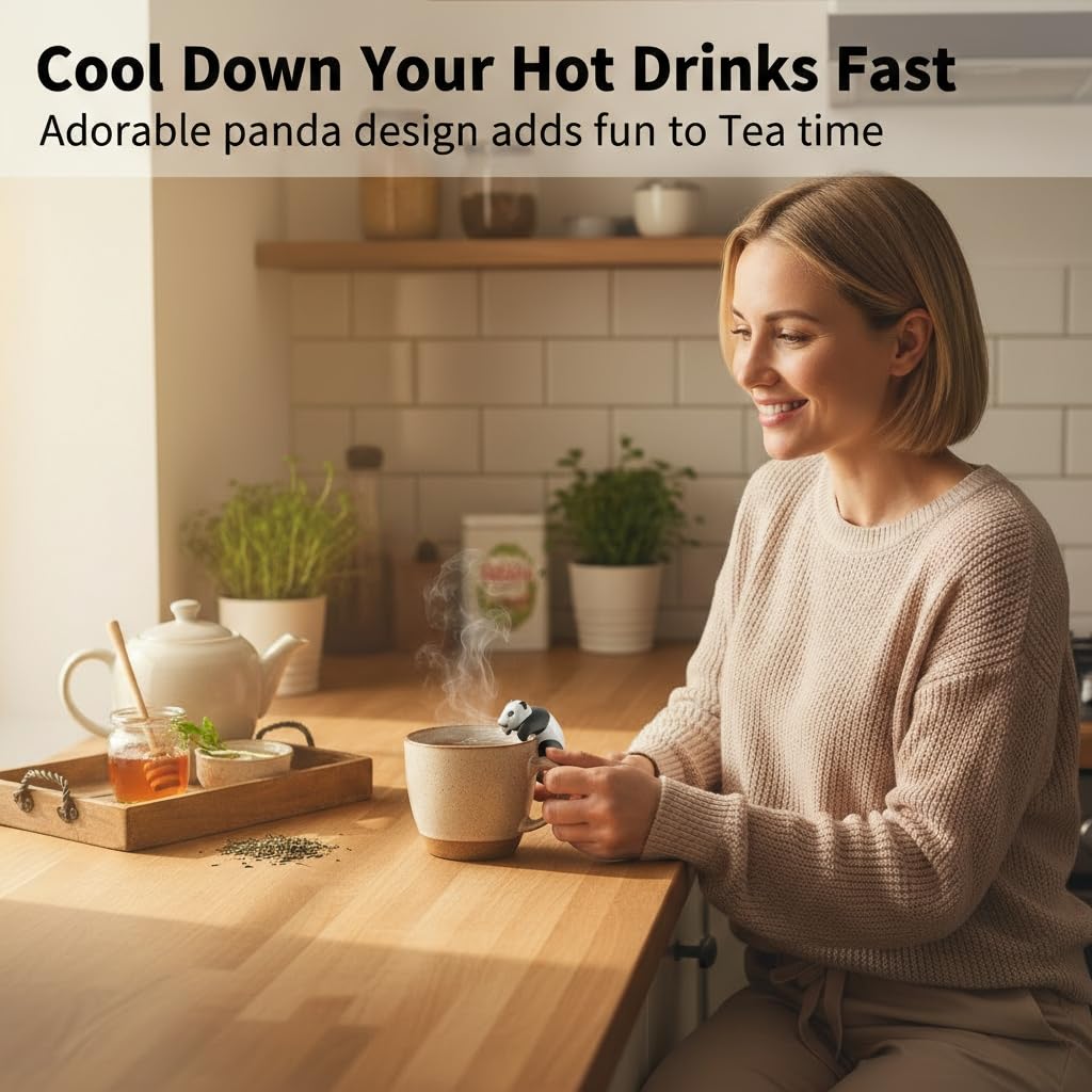 Mini Food Cooling Fan, USB Rechargeable Beverage Cooler for Coffee Tea Milk, 3-5 Min Fast Cooling Portable Mug Chiller, Cute Panda Desk Accessory for Home Office Kitchen