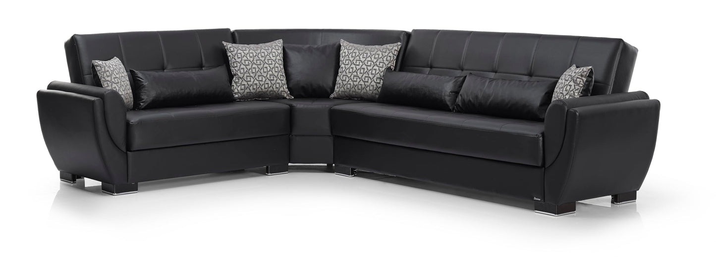 Ottomanson Convertible Sectional Sofa Bed with Hidden Storage & Click-Clack Sit-to-Sleep Sleeper Conversion – Rounded Arm, Firm Support L-Shaped Corner Couch Bed for Living Room & Guest Room, Black
