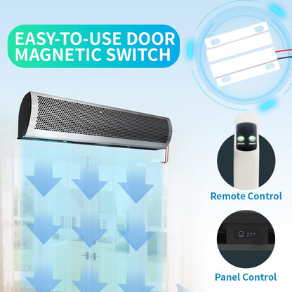 HXCOCKCROW 60 inch Commercial Air Curtain for Doors Stainless Steel, 1530CFM/2030FPM High Power Air Fly Fan with Door Magnetic Switch, Wall Mounted Over Door Fan for Bugs Restaurant Garage Warehouse