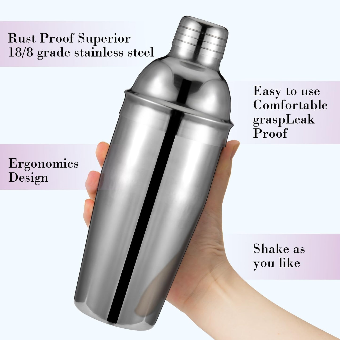 Cocktail Shaker Set, 6-Piece 18/8 Food-Grade Stainless Steel Mixology Bartender Kit - Premium Bar Tools with Muddler, Jigger, Spoon & Pourers - Rust-Proof, Leak-Proof & Dishwasher Safe Gift for Men