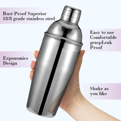 Cocktail Shaker Set, 6-Piece 18/8 Food-Grade Stainless Steel Mixology Bartender Kit - Premium Bar Tools with Muddler, Jigger, Spoon & Pourers - Rust-Proof, Leak-Proof & Dishwasher Safe Gift for Men