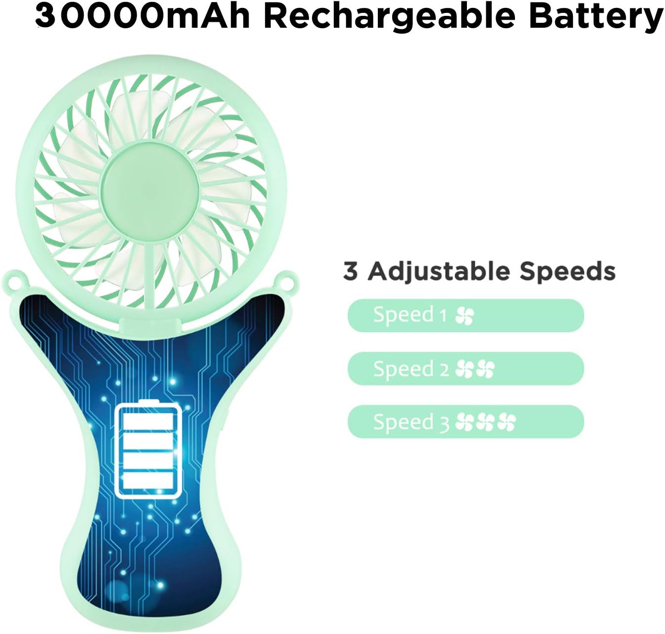 OUTXE Personal Necklace Mini Fan, 3000mAh, Hands-Free Portable Fan with USB and 3 Settings