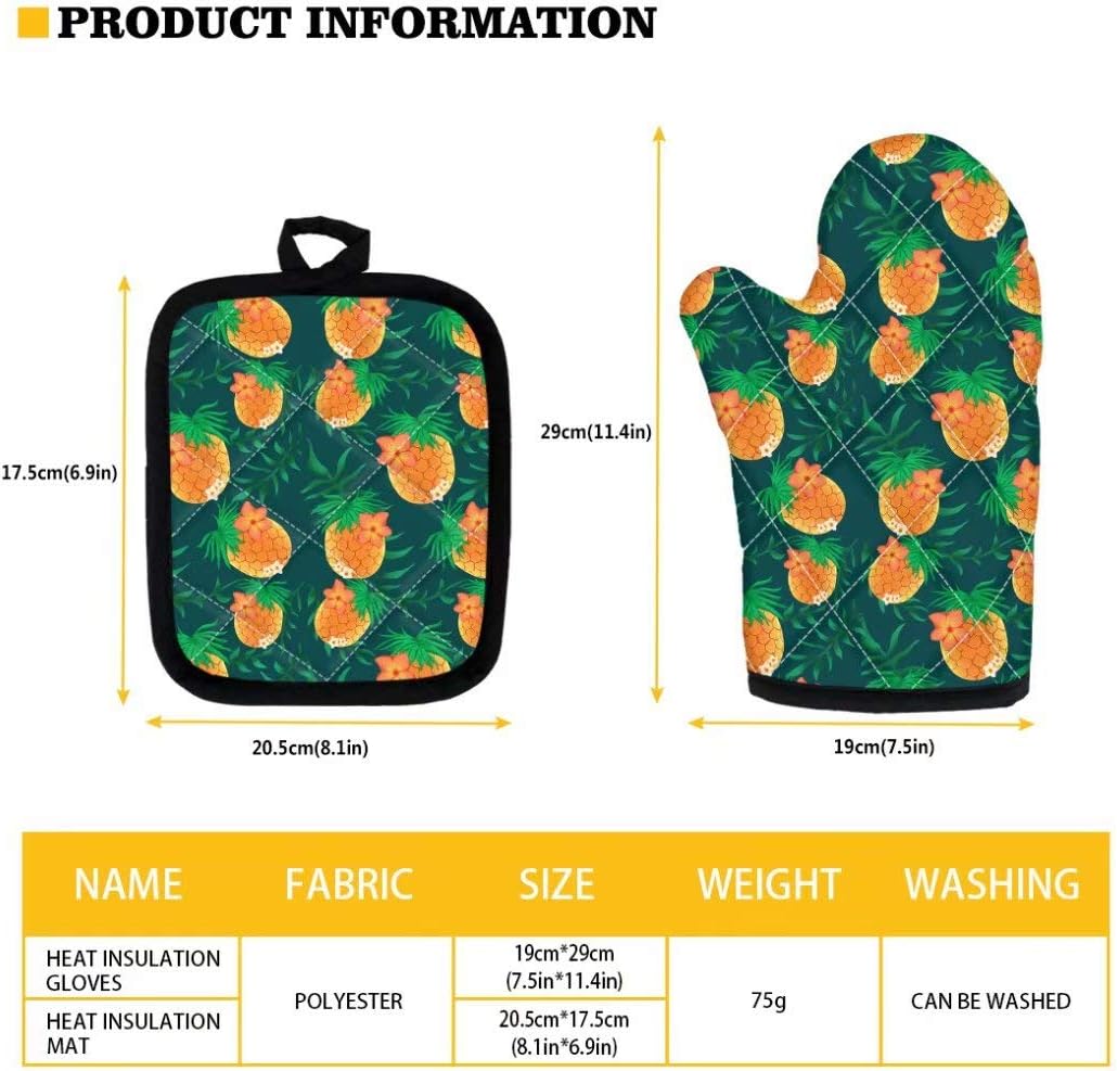 Dellukee Oven Mitt and Pot Holder Set, Leopard Print Heat Resistant Kitchen Gloves for Baking Cooking Grilling BBQ