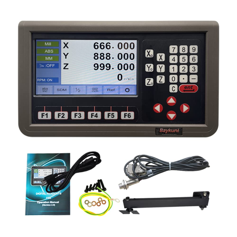 3 Axis DRO LCD Screen Metal Shell Digital Readout Display for Bridgeport Mill MIlling Machine Lathe Machine Tools (D80M-3V RPM Hall Sensor)