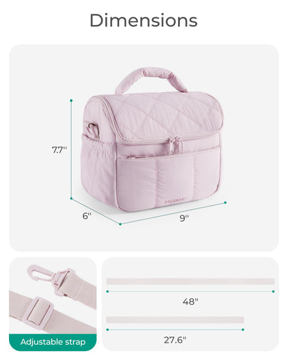 BAGSMART Insulated Lunch Bags for Women, Cute Quilted Lunch Box, Lightweight Puffy Padded Waterproof Lunch Tote, Reusable Lunch Cooler for Work Picnic Travel, Pink