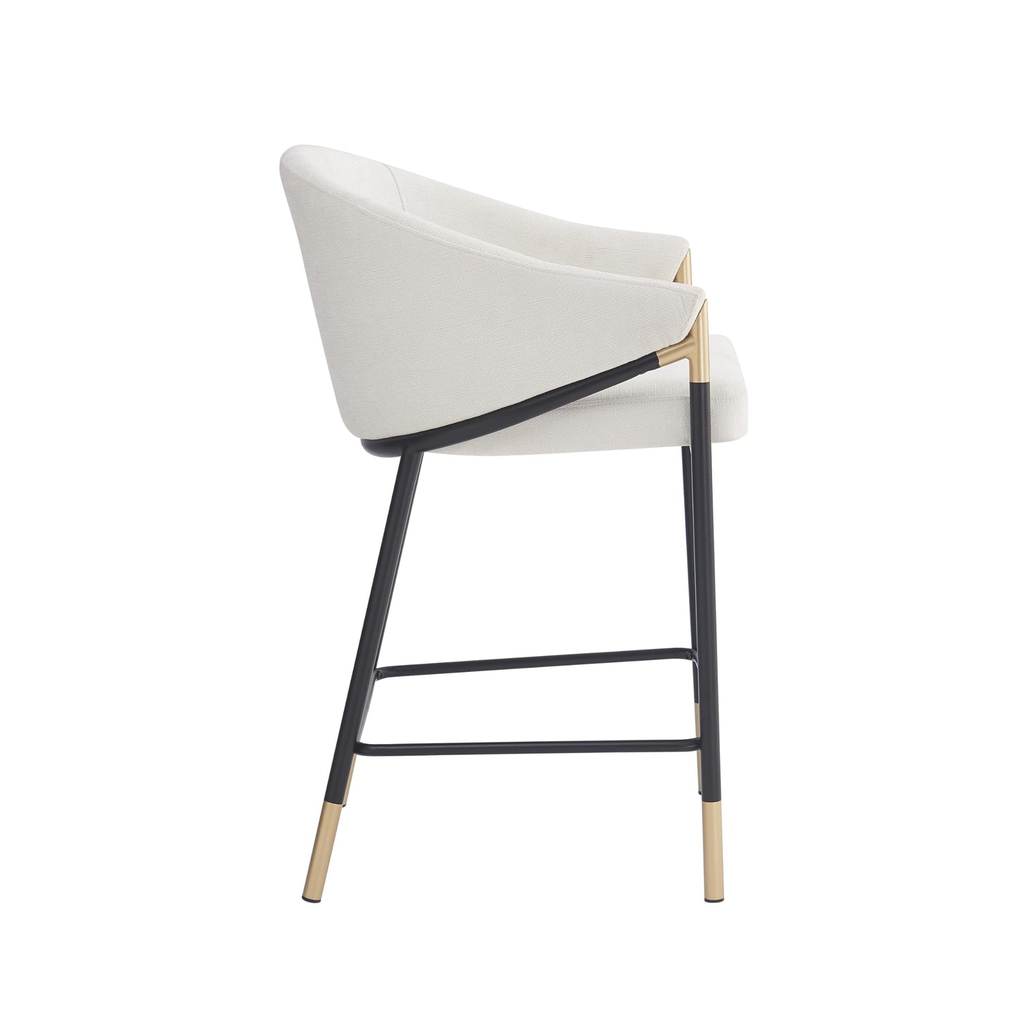 Christopher Knight Home Jymer Modern Counter Stool Set of 2, Kitchen Counter Height Bar Stool, Cocktail Stool with Curved Backrest, Fabric Upholstered Armchair for Home Bar Table, Beige+Gold+Black