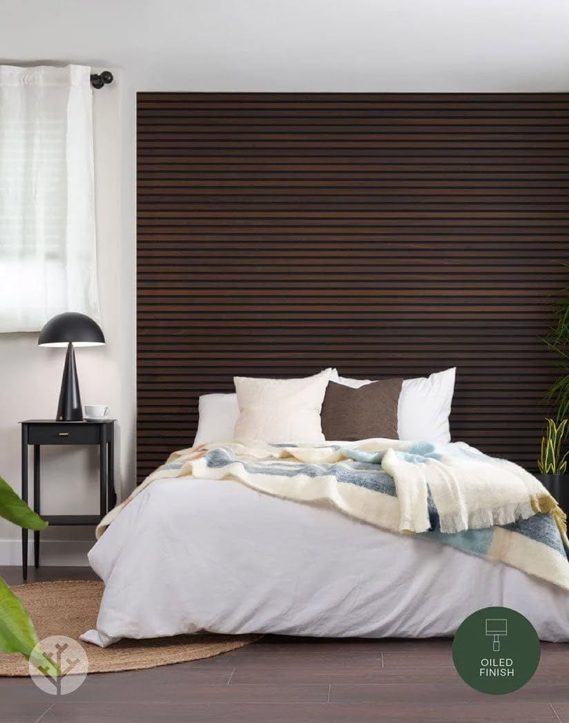 WVH Luxury American Smoked Oak Acoustic Slat Wood Wall Panels, Measures 118.11" x 25.20", Premium Oiled Finish, Interior Decor for Walls & Ceilings, Noise Cancelling & Sound Absorbing for Home, 2pcs