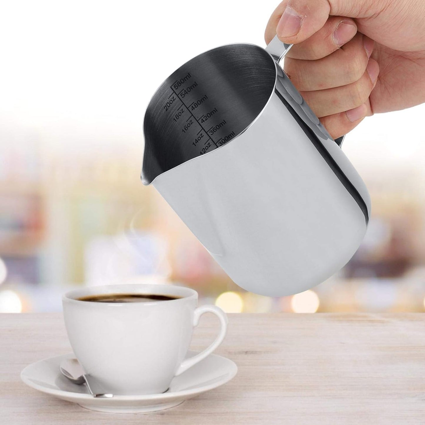 600ml Stainless Steel Frothing Cup, Measuring Mug for Milk Frothing, Latte Coffee Art