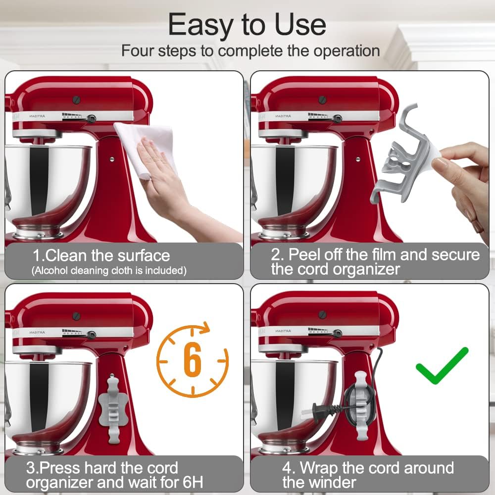 6 PCS Sticky Cord Organizer for Kitchen Appliances, Sturdy Cord Wrapper for Small Appliances, Mixer, Pressure Cooker,