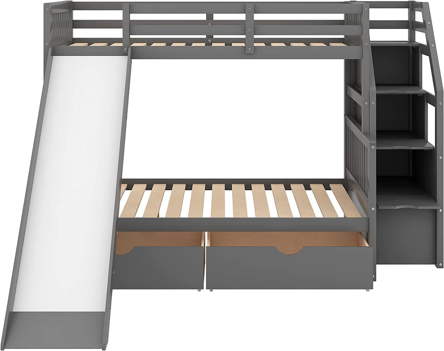 DNYN Full Size Loft Bed with Desk & Shelves & Ladder for Kids/Adults,Solid Wood Bedframe,High Loftbed with Safety Guardrails,Space Saving Design & No Box Spring Needed,79.3"×58.5"×65.4", Gray
