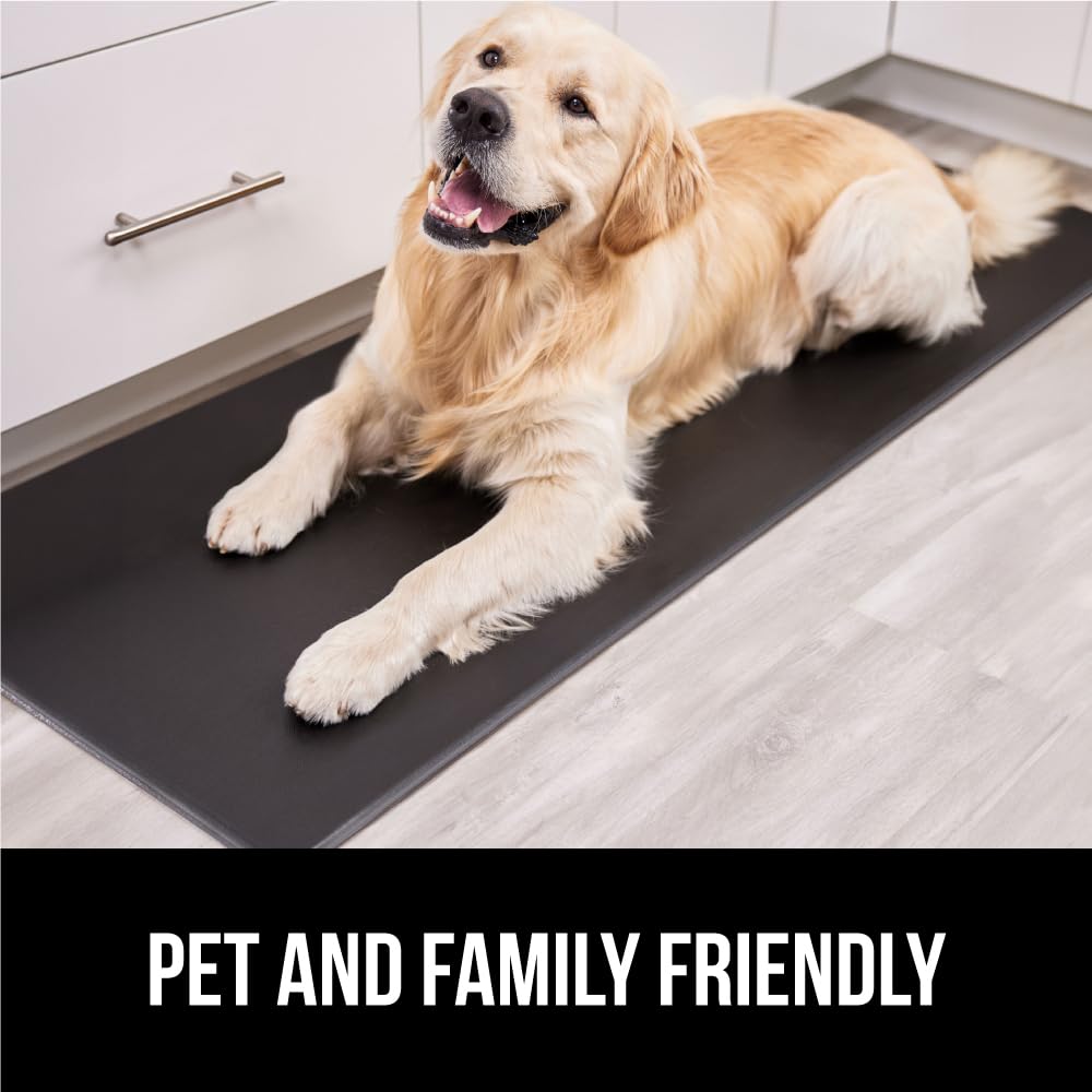 GORILLA GRIP 2 Pack Comfortable Cushioned Kitchen Mats for Floor, 17x24 + 17x48, Waterproof and Stain Resistant, 1/2 Inch Thick Soft Ergonomic Standing Desk Anti Fatigue Mat, Foam Supports Feet, Black