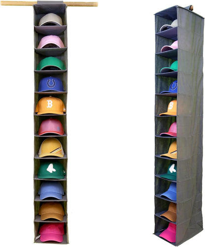 Perfect Curve 11-Pocket Baseball Hat Organizer - Gray Hat Storage Rack for Closet, Holds 100 Caps