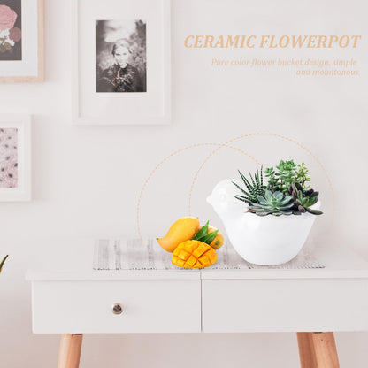 TIDTALEO Ceramic Flowerpot with Creative Bird Design Decorative Planter for Succulents Indoor Outdoor Garden Use White Animal-Shaped Container for Home Office Decor
