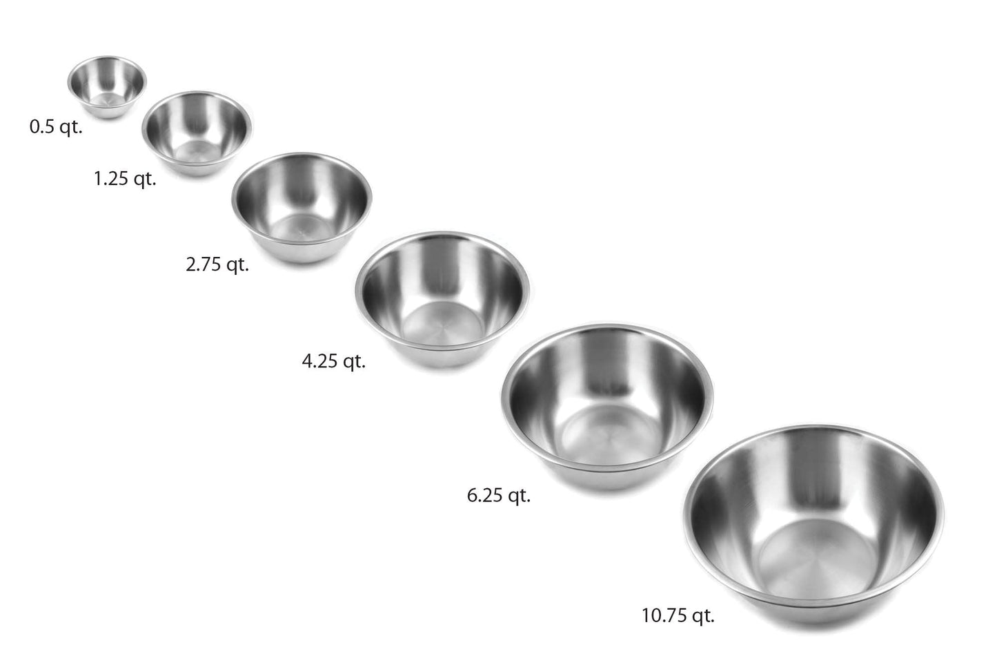 Fox Run 6-Piece Nesting Stainless Steel Polished Mirror Finish Mixing Bowls Set, 0.5, 1.25, 2.75, 4.25, 6.25 and 10.75 Quart