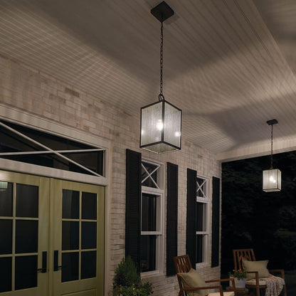Kichler Lahden 1-Light Outdoor Convertible Pendant Light Fixture with Clear Seeded Glass in Weathered Zinc for Porch, Patio and Entryway (9" x 17.25"), 59008WZC