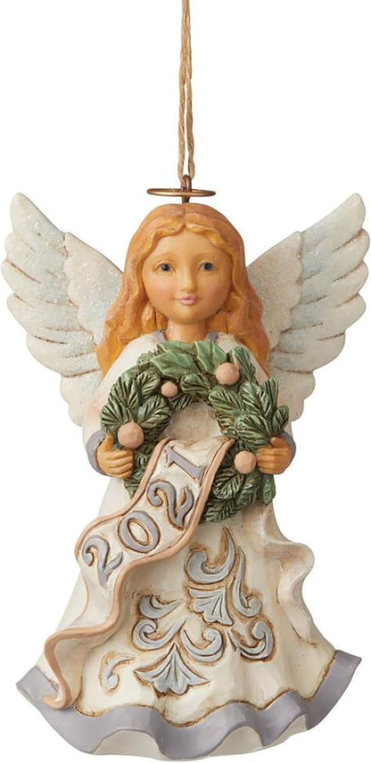White Woodland Angel Hanging Ornament, Dated 2021