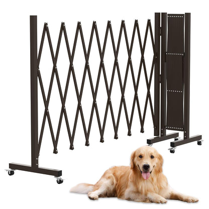 Expandable Driveway Gate, Portable Barricade Gate with Casters, Metal Folding Security Gate, 209" Wide Aluminum Expandable Garden Fence, Outdoor Dog Fence for Yard (Brown, 213)