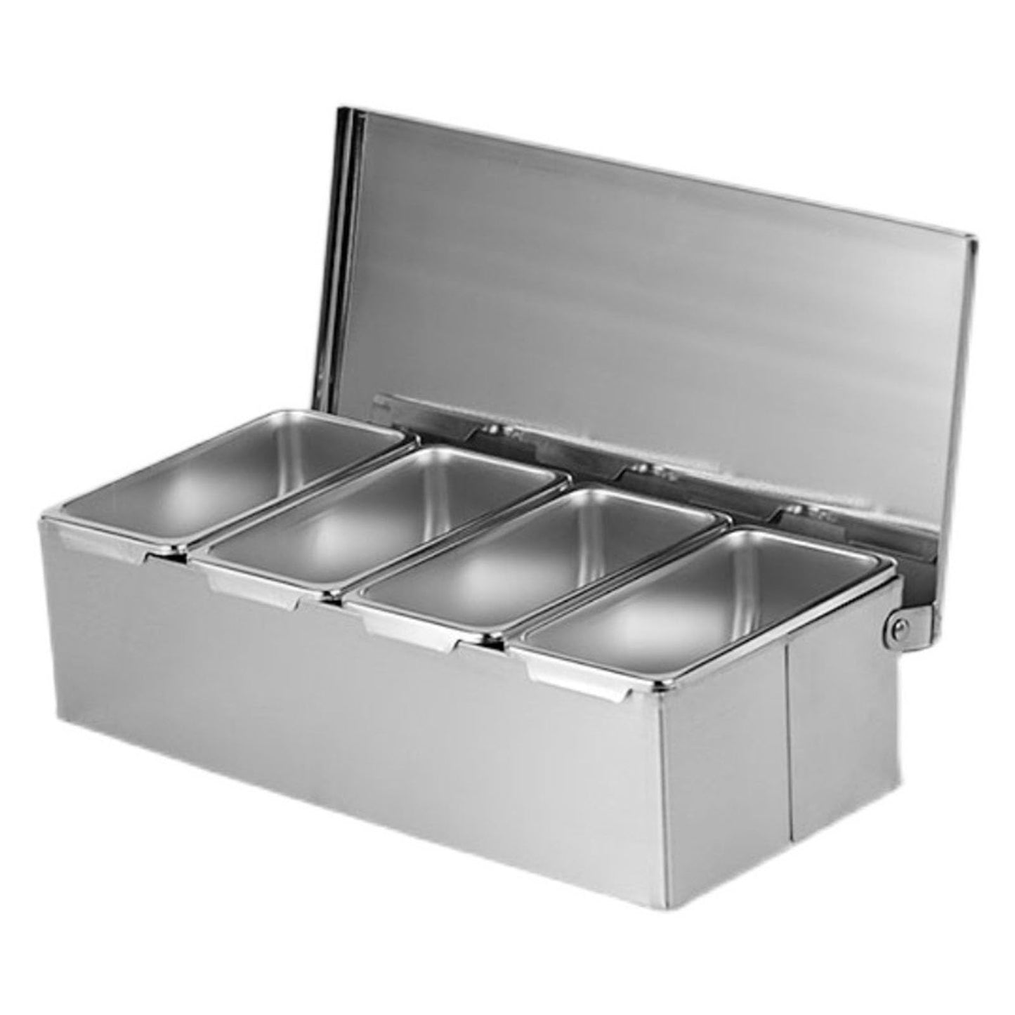 Ejoyous Seasoning Organizer Box, 4 Compartment Trays Stainless Steel Rack Set Large Capacity Storage Seasoning Case for Kitchen Camping Food Cream Parlor 14 x 8.8 x 30.5cm