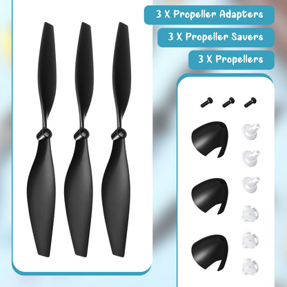 Zhanmai 3 Sets Spare Rc Plane Propellers Rc Airplane Carbon Fiber Nose Cone Compatible with Tr-c285g Plane and Tr-c385 4 Channel Remote Control Airplane with Propeller Savers and Adapters