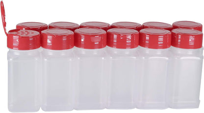 Pinnacle Mercantile (12-Pack) Square 4oz Spice Jars with Sifter Red Lids, Empty, Reusable Containers for Herbs,