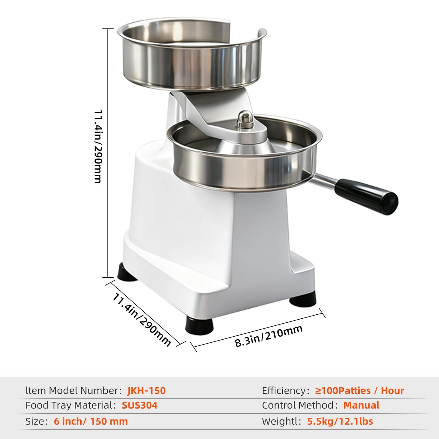 CHEF KEY Commercial Burger Patty Maker, 6inch/150mm Heavy Duty Food-Grade Stainless Steel Bowl Press with 1000 Patty Papers for Restaurants, Home Kitchens (6 inch)