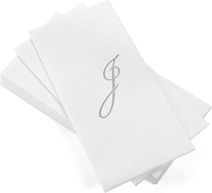15.5 12 50 Count AH AMERICAN HOMESTEAD Disposable Napkins - Silver Monogram Guest Towel Napkins, Quilted Cloth-Like