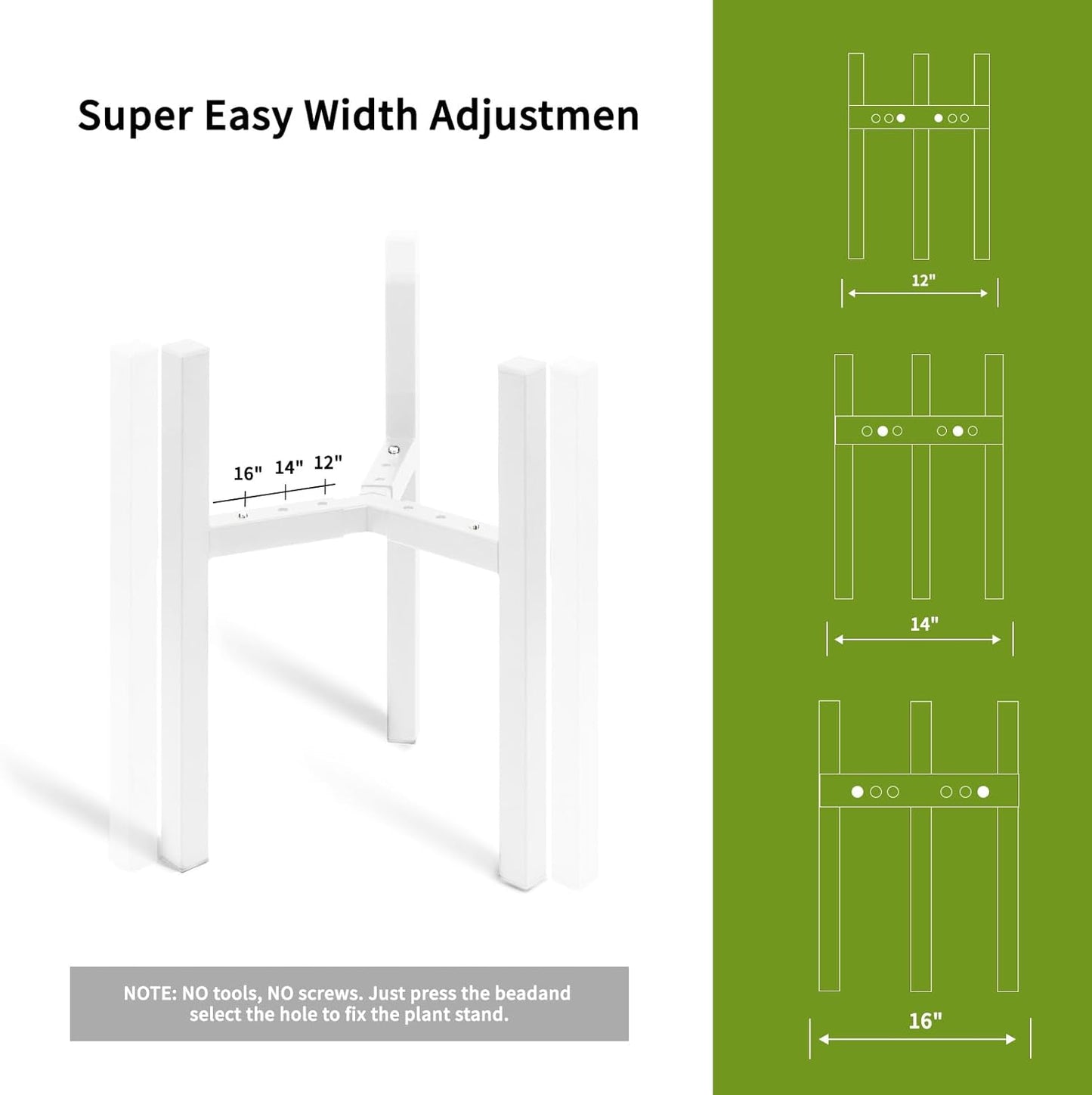 12 14 16 inch Plants-1ps IZIDDO Adjustable Plant Stand Indoor, White Metal Planter Stands Outdoor, Mid Century Modern
