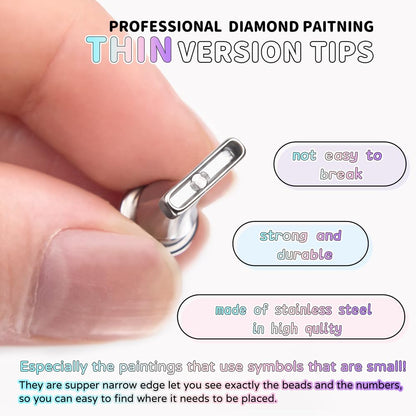 Praise V Do Thin Version Stainless Steel Diamond Painting Art Drilling Pen Kit with Screw Silver Metal Tips Nib Placer Roller Tool Accessories, Ergonomic Diamond Art Pen for 5D Diamond Paint Bead Dot
