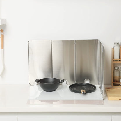 Splatter Guard for Cooking - Grease Splatter Screen - 5 Sided Splatter Guard Compact Type - Stainless Steel - Unfold 41.65 in x 14.17 in - Fold 8.26 in x 14.17 in x 1.06 in