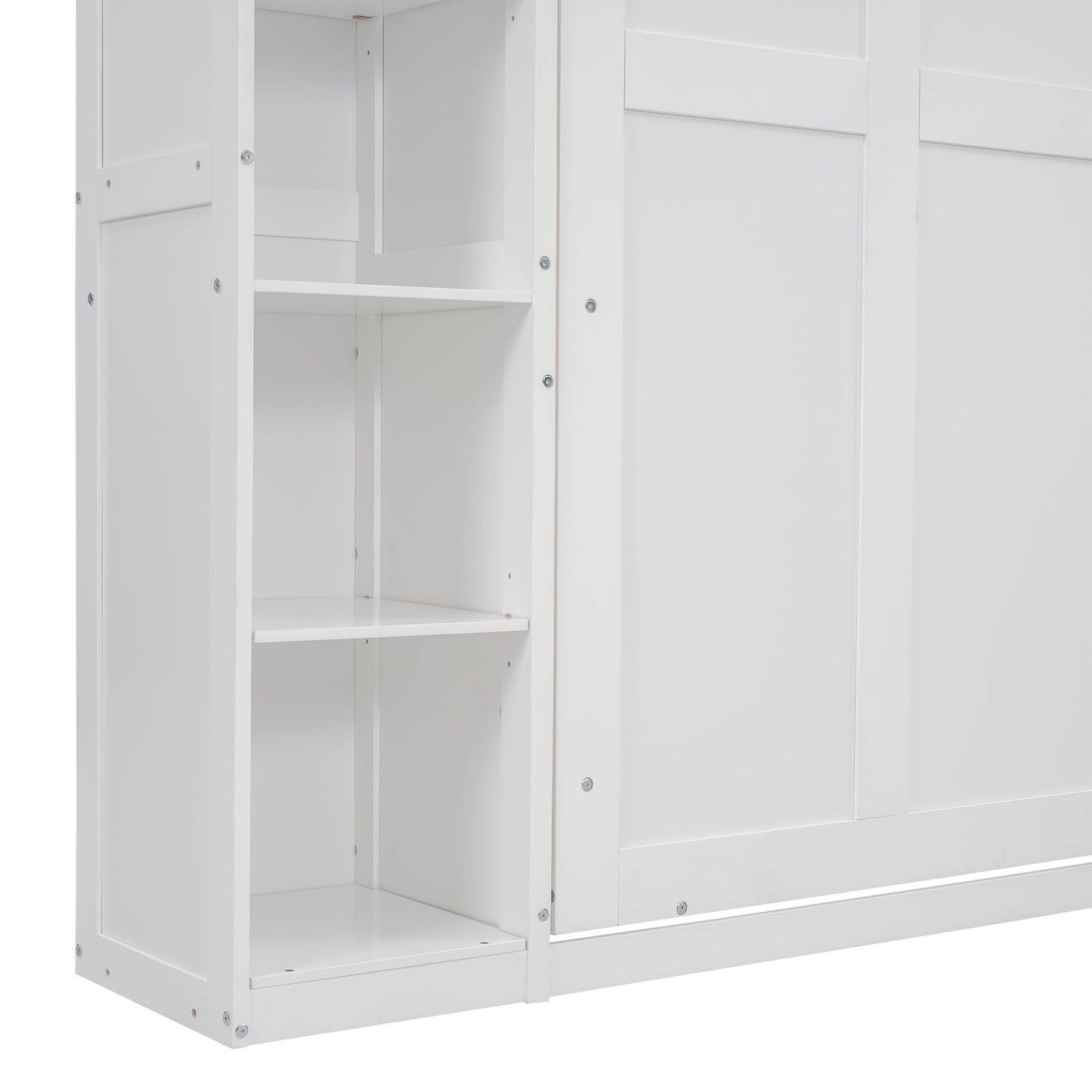 Ball & Cast Full Size Murphy Bed Wall Bed with Shelves and LED Lights,can be Folded,Hideaway Cabinet Frame W/ 2 Five-Layer Cabinets,Slat Support,No Box Spring Needed,for Apartment,Bedroom,White