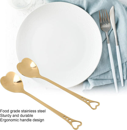 2Pcs Heart Shaped Coffee Dessert Spoon, Metal Stirring Spoon for Tea Dessert Drinks Ice Cream