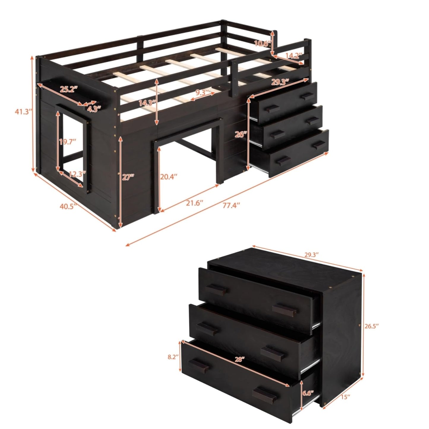 Merax Twin Size Loft Bed, Wood Bedframe for Kids Teens Adults Bedroom with Cabinet, Shelf, Stairs, Espresso