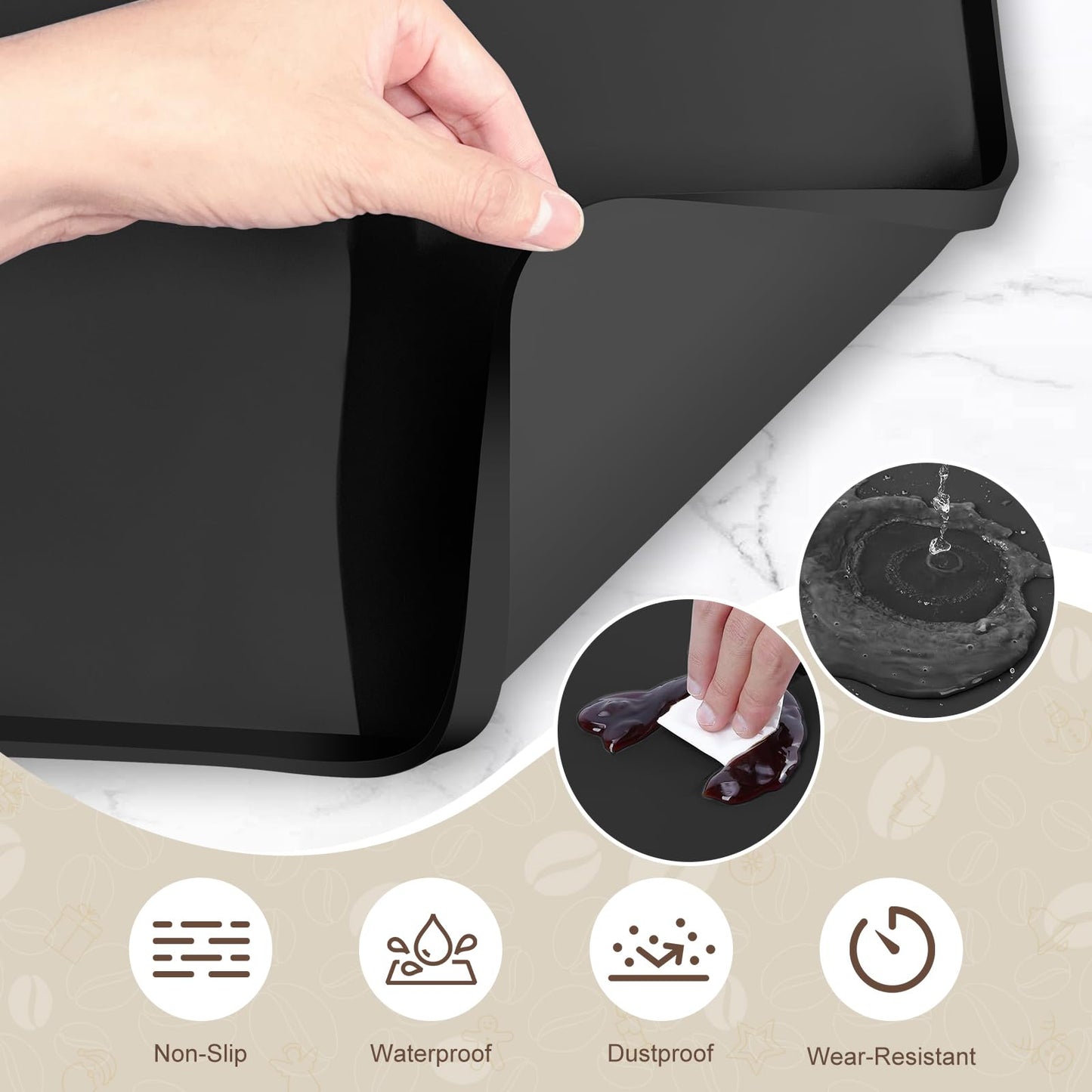 Silicone Coffee Mat with 6 Coasters,24"x16" Counter Bar Mat Fits Under Coffee Maker/Pot & Espresso Machine, Bar Aceessories,Detachable Drying Pad for Tamper,Sugar Packets,Cups & Countertop Protection