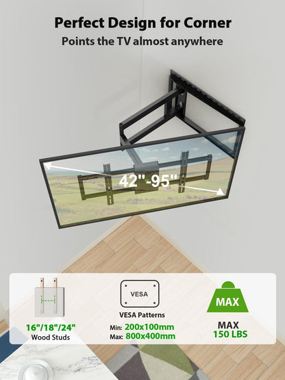 USX Mount Long Arm TV Wall Mount - Full Motion Design for 42-95 Inch TVs | 40 Inch Extension, Swivel & Tilt, 150lbs Capacity