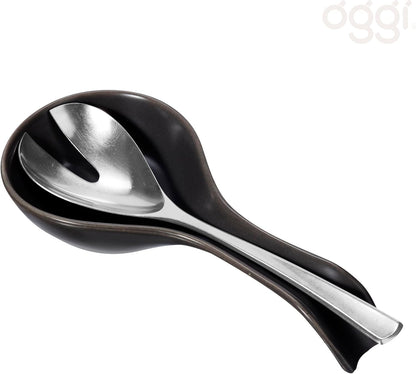 OGGI Ceramic Spoon Rest - Spoon Holder for Stove Top & Countertop, Black Kitchen Decor