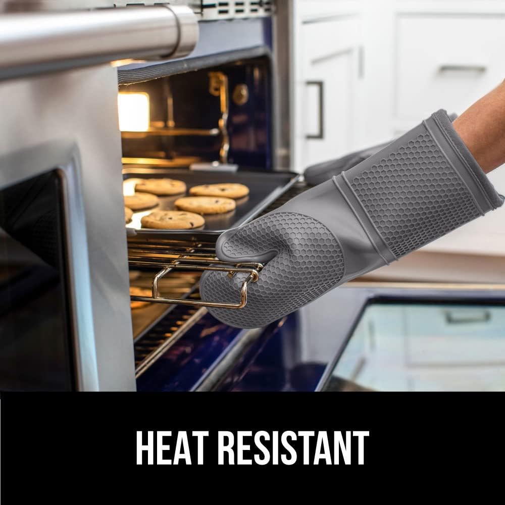 Gorilla Grip Heat and Slip Resistant Silicone Oven Mitts Set, 14.5 in, Gray