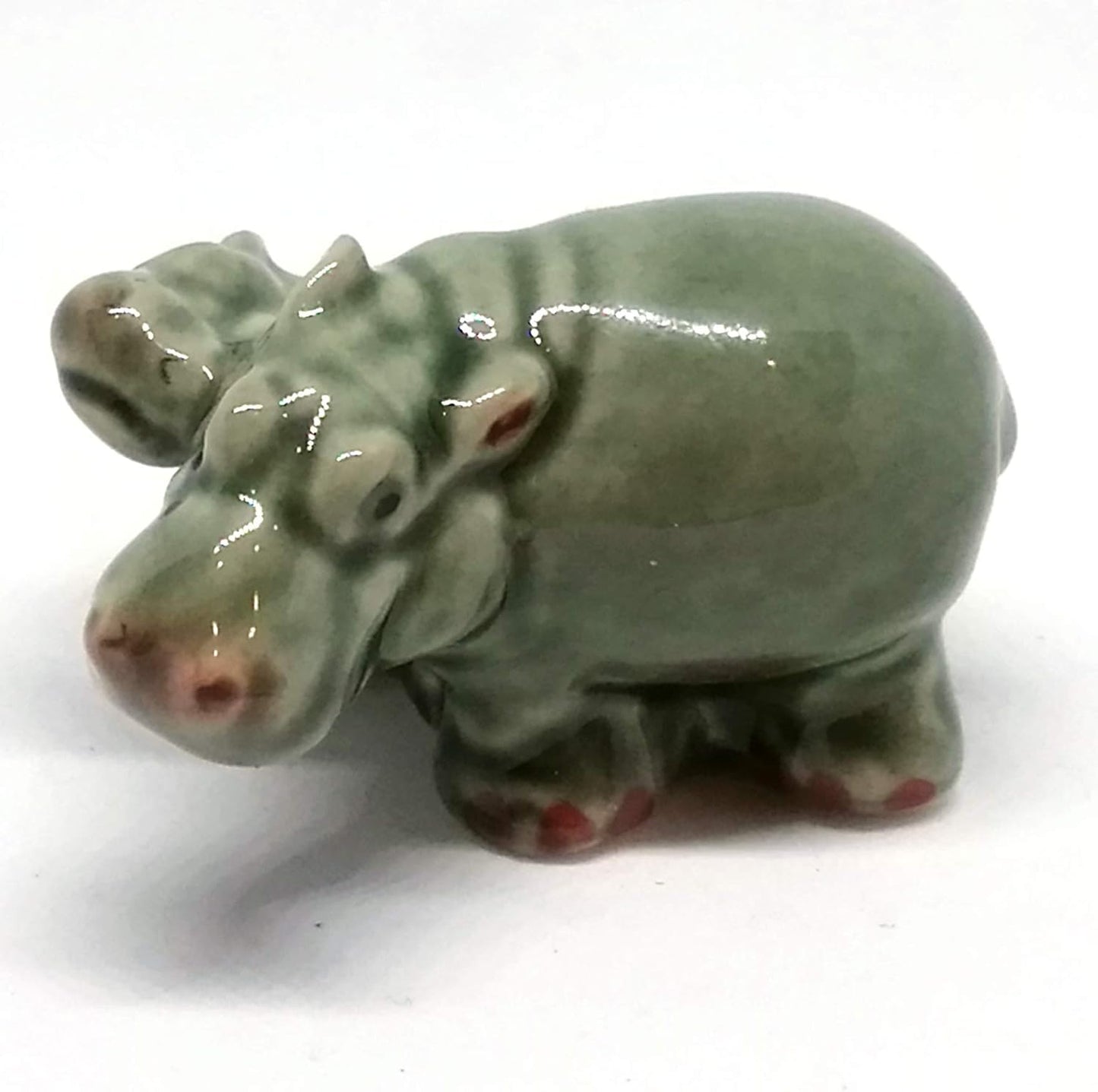 ZOOCRAFT Ceramic Hippo Figurine Mom and Baby, Hand Painted Porcelain Terrarium Garden Decor
