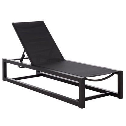 SAFAVIEH Outdoor Patio Furniture Collection – Logan Black & Black Aluminum Lounger, Adjustable Modern Outdoor Reclining Chaise (PAT7561A)