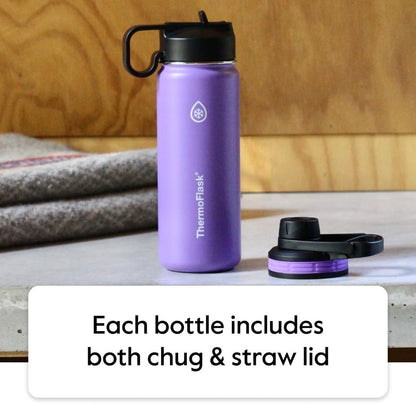 ThermoFlask 40 oz Double Wall Vacuum Insulated Stainless Steel Water Bottles, 2-Pack, Superior Blue/Mauve