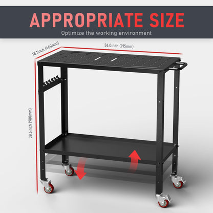YESWELDER Welding Table Workbench 36x18 Inches, 1200 lb Load Capacity, Hook Side Panel, Handle, Brake Wheels - Sturdy and Versatile Welding Table
