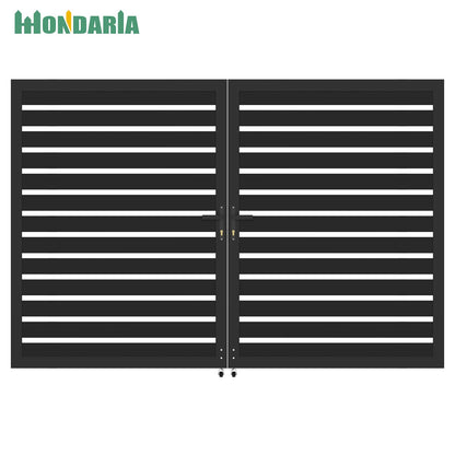 Mondaria Aluminum Double Fence Gate, 6FT H x 10FT W Outdoor Driveway Privacy Gate with Heavy Duty Metal Frame, Rustproof Powder-Coated Gate with Lockable Handle Kit, Horizontal Slat (Without Post)