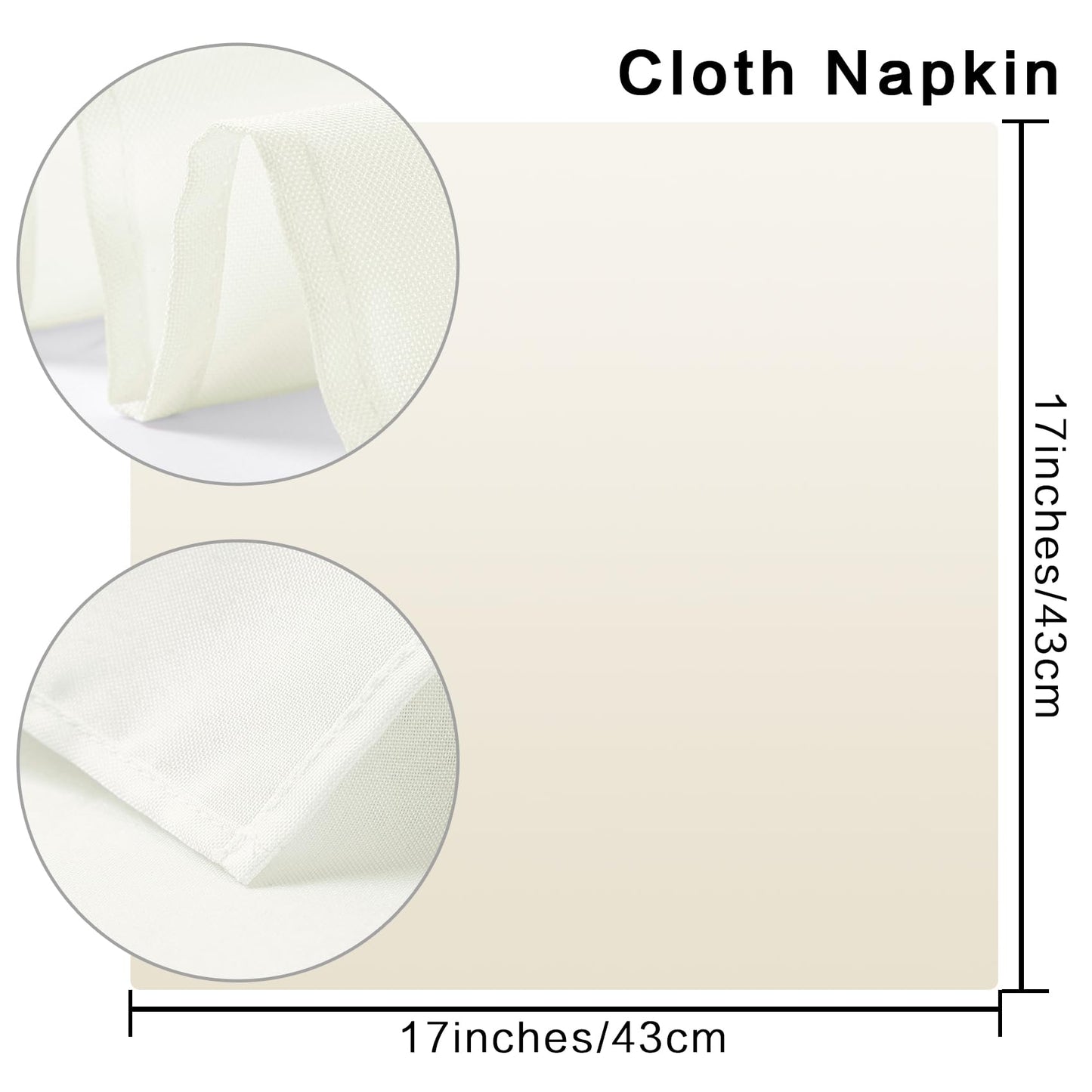 Bailarina Cloth Napkins Set of 120,17x17 inches Dinner Napkins Cloth Washable,Polyester Square Table Cloth Napkin Bulk with Hemmed Edges Ideal for Banquets, Parties and Weddings-Ivory