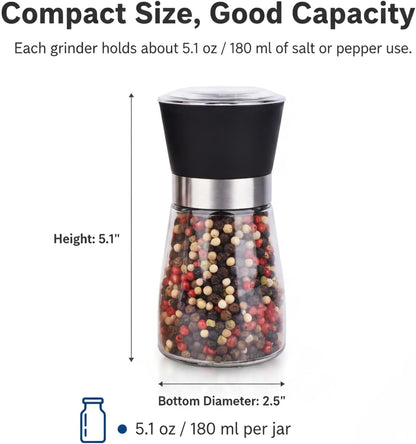 Skiennix Salt and Pepper Grinder Set - Refillable Spice Mills | 2.5" x 5.1" for Fresh Seasoning