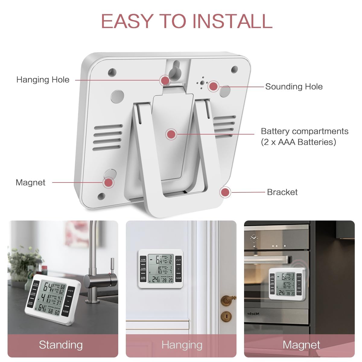 Refrigerator Thermometer - LCD Digital Temperature Meter with Audible Alarm and Max/Min Record Function