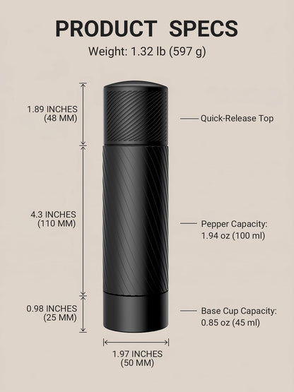 Pepper Grinder, Homnoble Professional Grade Pepper Grinder, Heavy Duty Pepper Mill, Refillable Aluminum Manual Pepper Mill with Adjustable Coarseness and Stainless Steel Blade