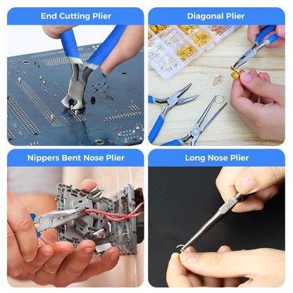 LIFEGOO 5 Pieces Mini Pliers Set – Durable Precision Tool Kit for Crafts, Jewelry & DIY, Includes Long Needle Nose, Bent Nose, Diagonal, End Cutting, Nipper (Blue)