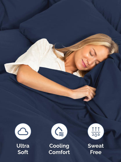 Skiennix Extra Deep King Sheet Set - 6 Piece Breathable Cooling Bedding - Soft Wrinkle-Free Navy Blue
